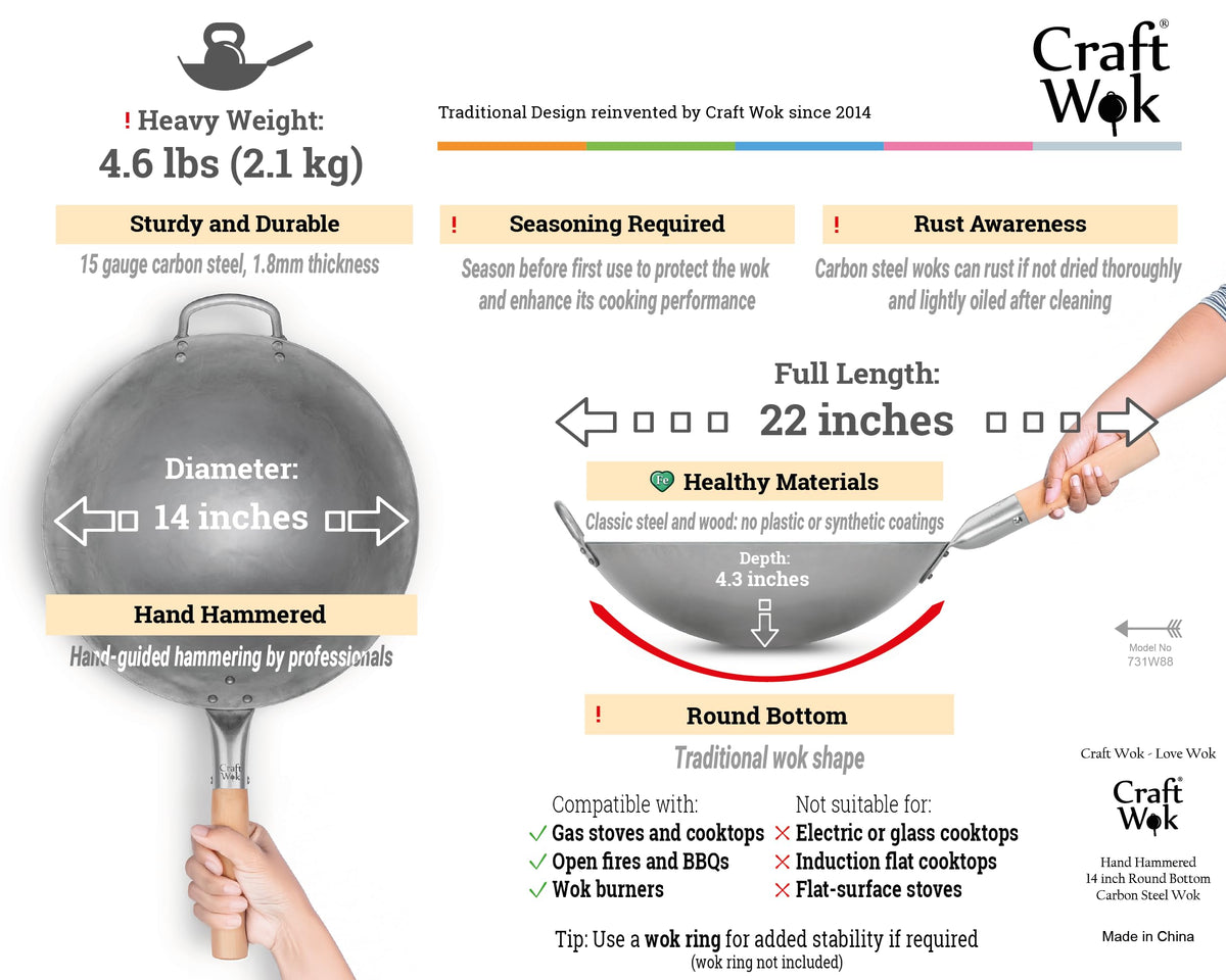 Wooden main handle with non-slip surface for secure grip during quick stir-fries.
