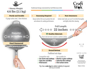 Wooden main handle with non-slip surface for secure grip during quick stir-fries.