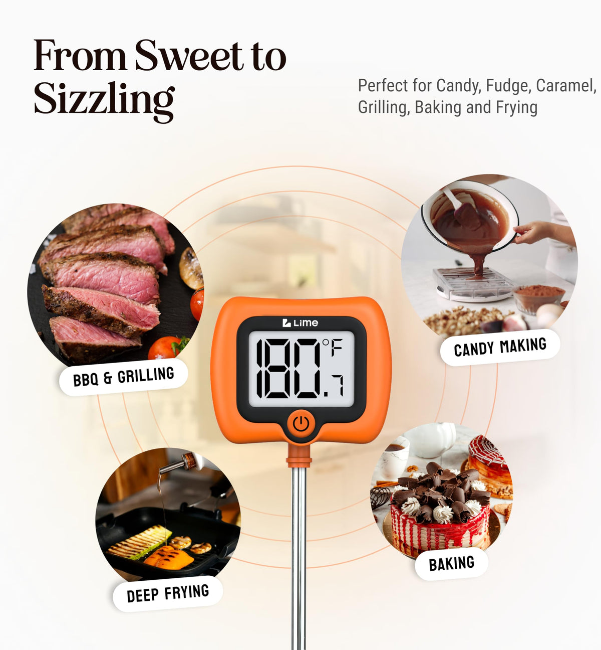 Craft911 wide range thermometer covers 58°F to 572°F for many recipes