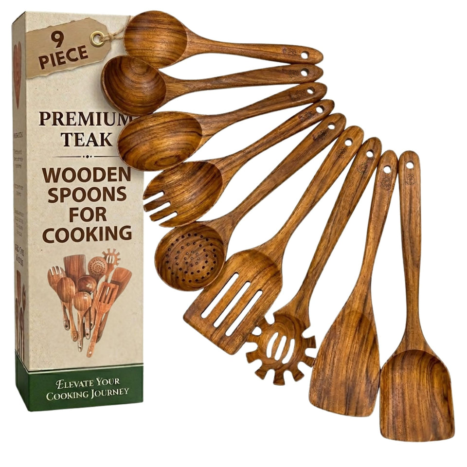 Crafted Path teak spatula in hand for safe nonstick cooking