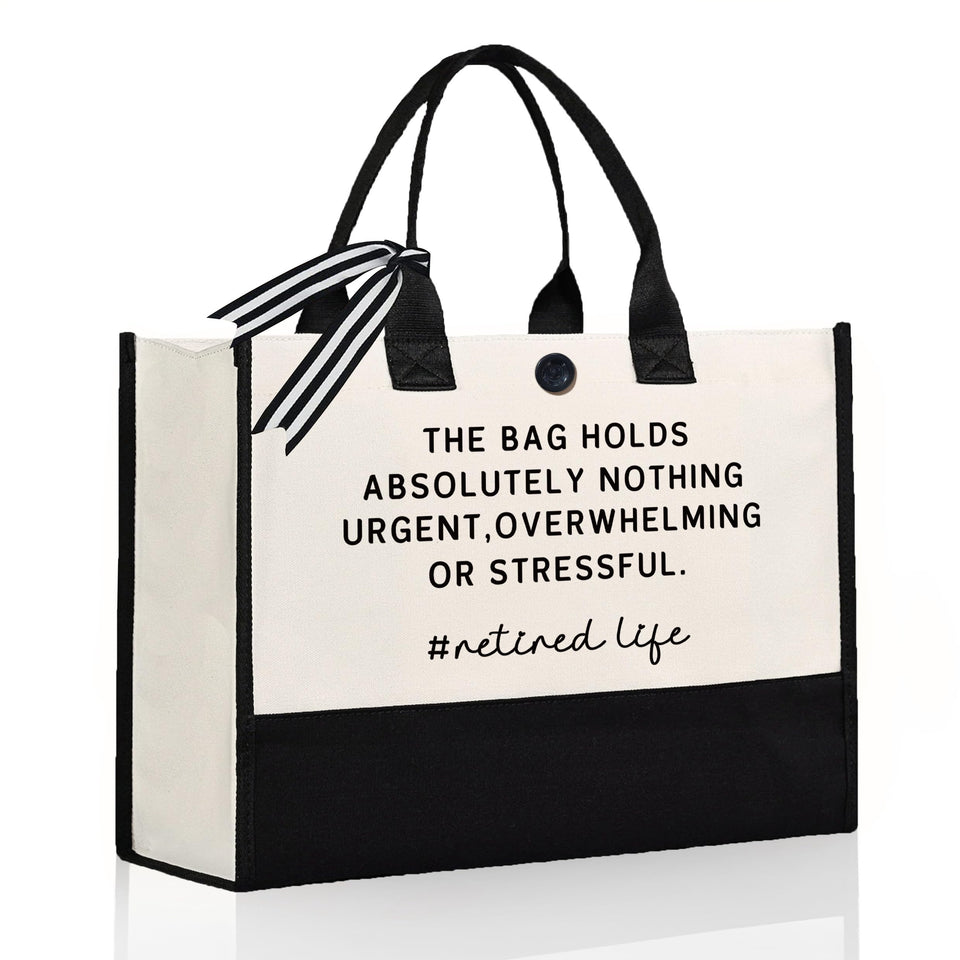 Craftique retirement tote front view shows the stylish design and roomy main compartment