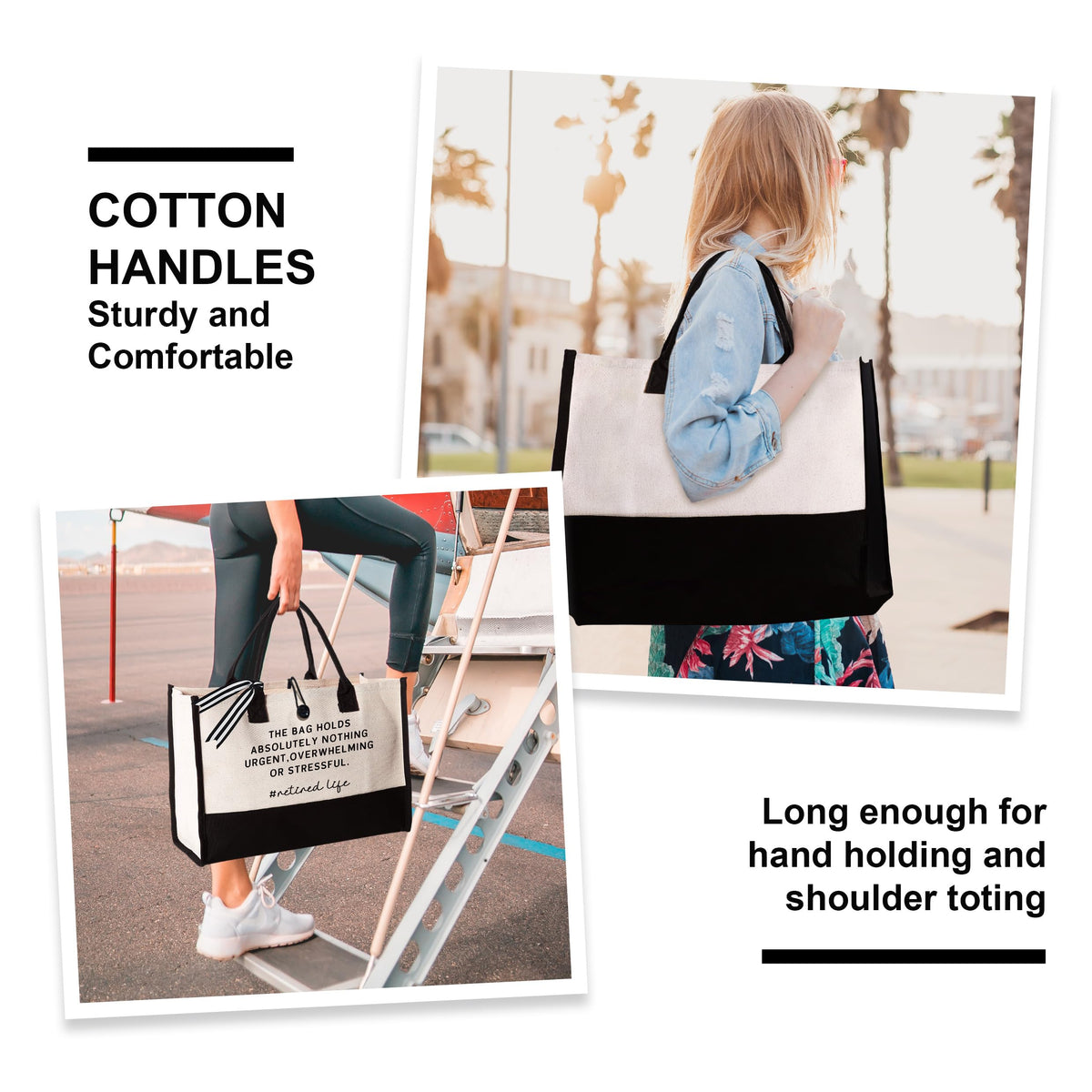 Craftique retirement tote in-use shopping scene demonstrates everyday practicality