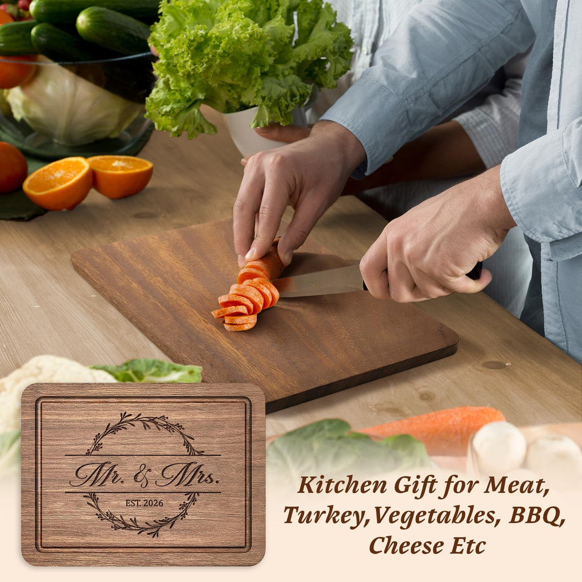 Craftique walnut cutting board knife-friendly surface, easy to clean after family meals.
