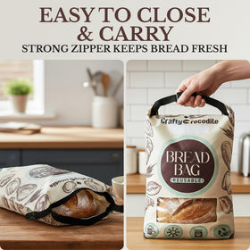 CraftyCrocodile bread bag versatile storage on counters and fridges.