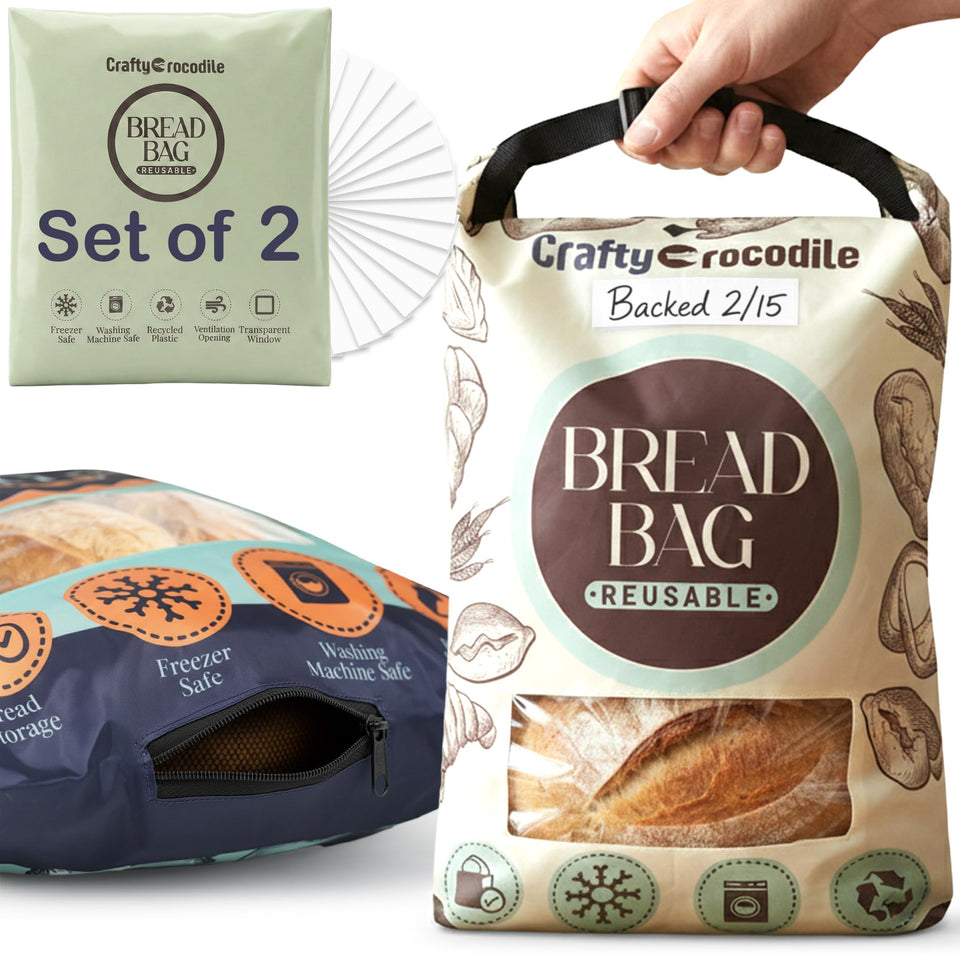 CraftyCrocodile bread bag with transparent window for quick freshness checks.