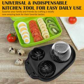 CraftyCrocodile egg slicer fits neatly in a kitchen drawer.