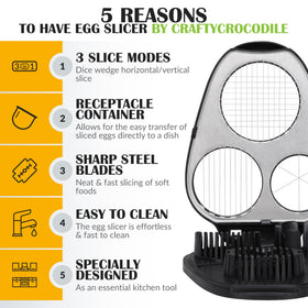 CraftyCrocodile heavy-duty egg slicer with stainless blades for durable cuts.