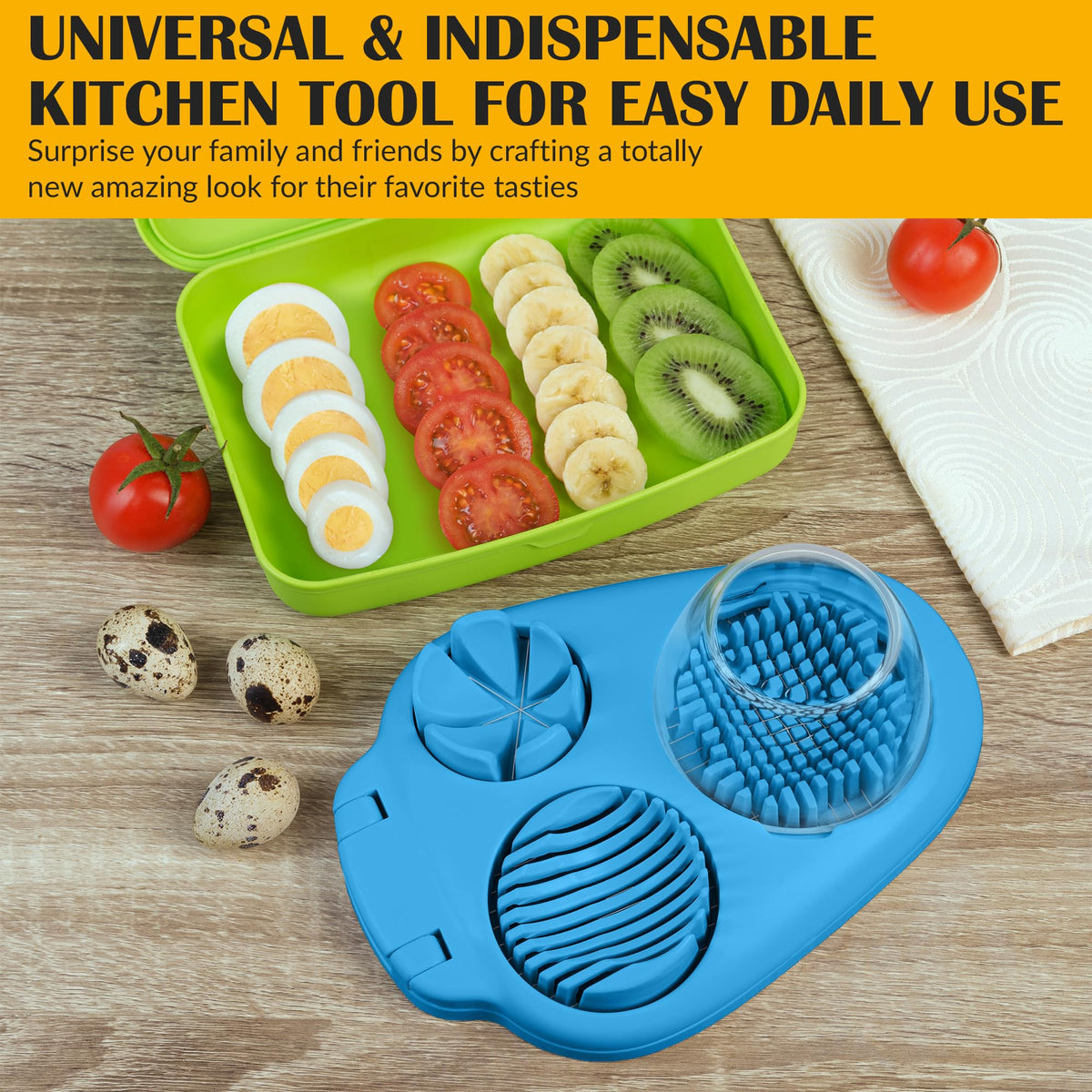 CraftyCrocodile multiuse slicer for strawberries, mushrooms, and tomatoes.