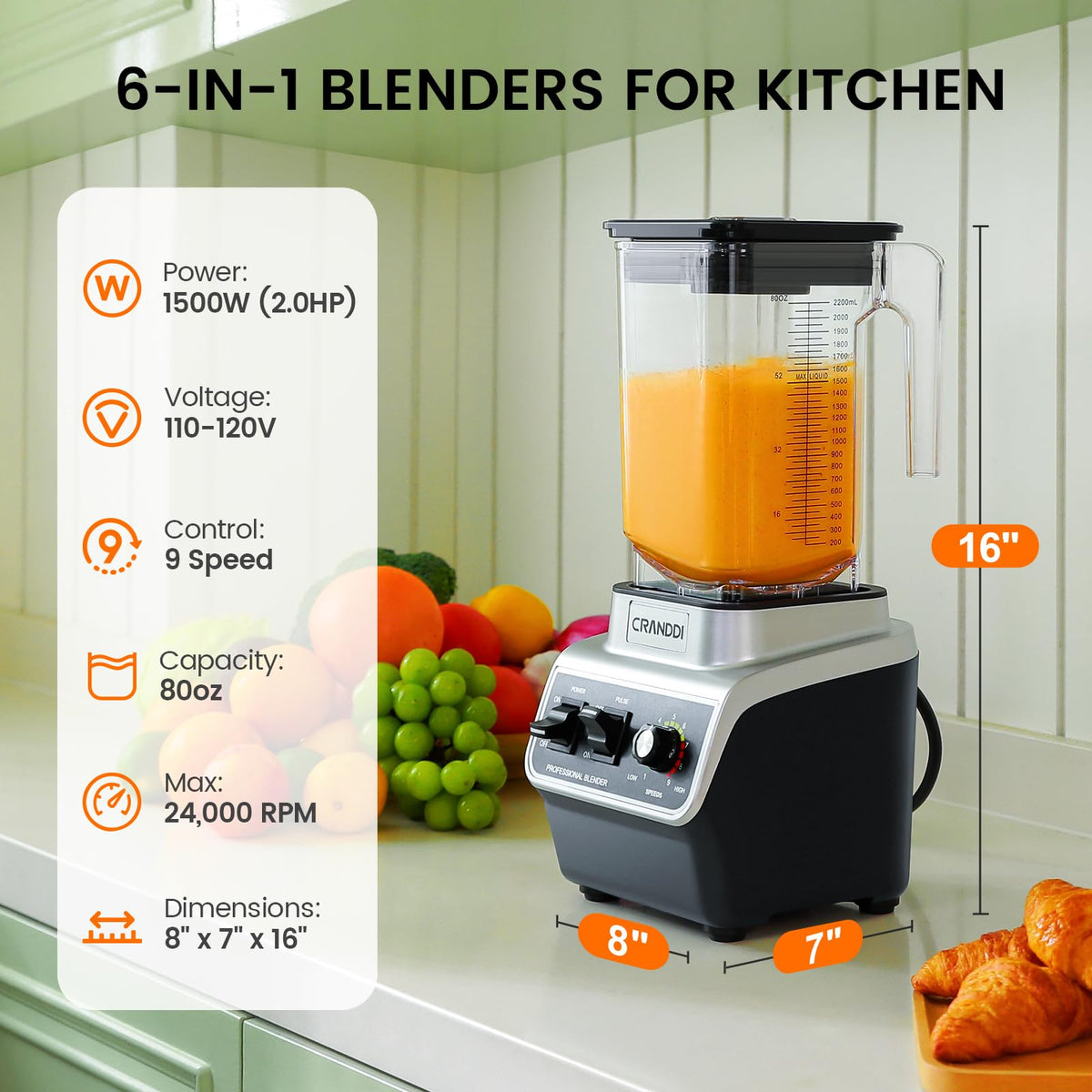CRANDDI blender durable base provides steady performance during tough blends.