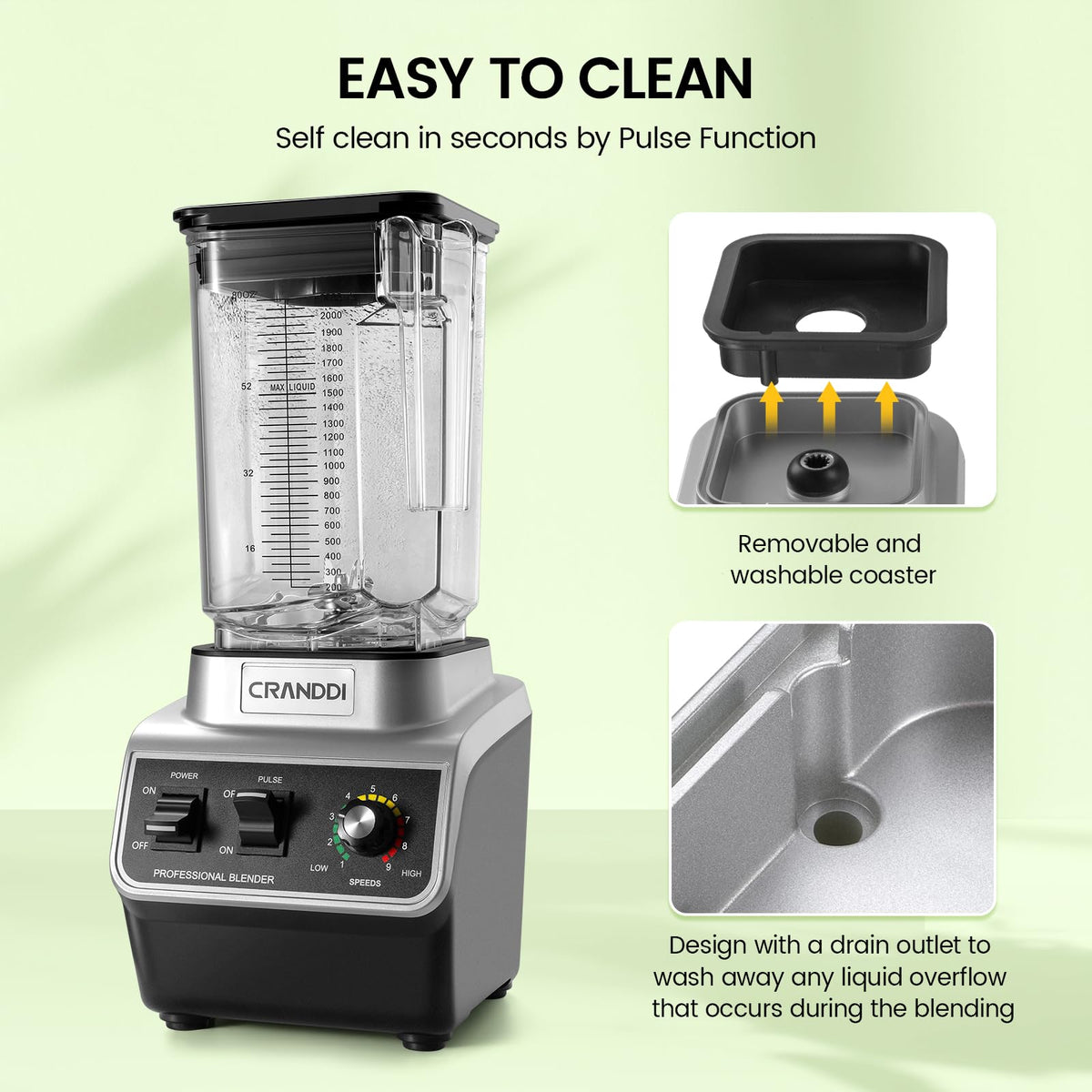 CRANDDI blender self-cleaning mode simplifies cleanup after blends.