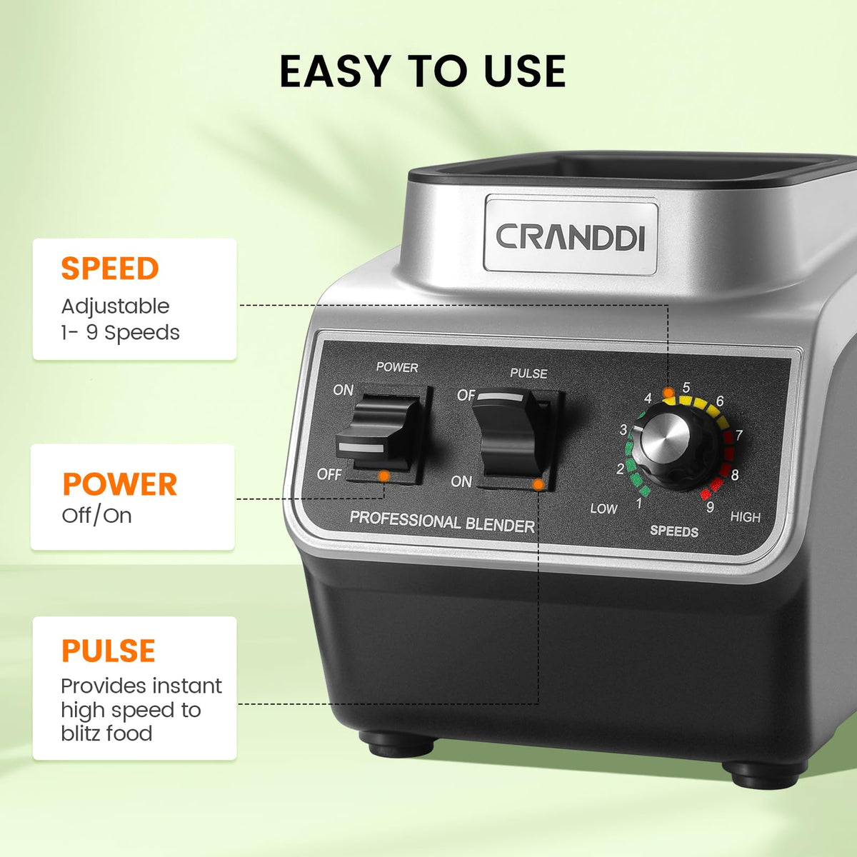 CRANDDI blender with tamper in use for smooth thick blends.