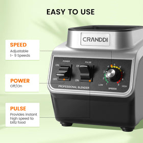 CRANDDI blender with tamper in use for smooth thick blends.
