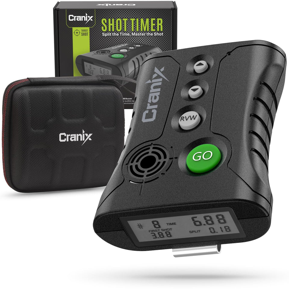 Cranix professional shot timer front view with accessible controls for quick on-stage use