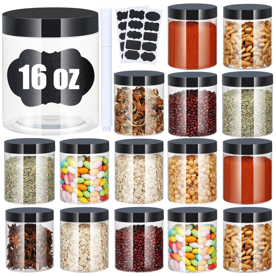 Crazystorey 16oz clear plastic jar with lid for easy dry-food storage.