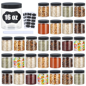 Crazystorey 16oz clear plastic jar with lid, ideal for organized pantry storage.