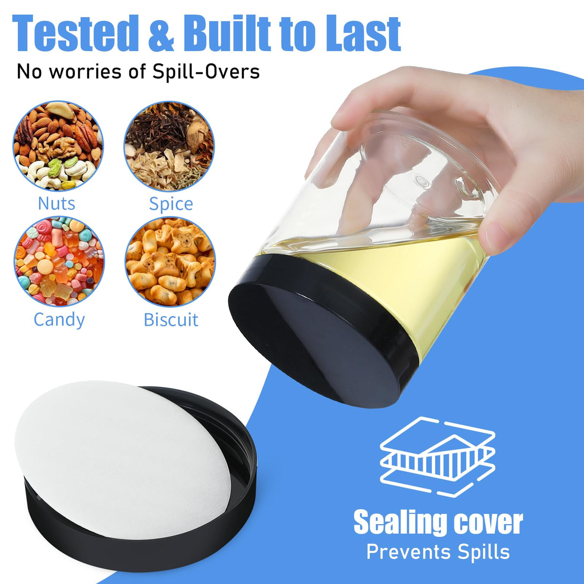 Crazystorey airtight jar with black lid keeps contents fresh and spill-free.