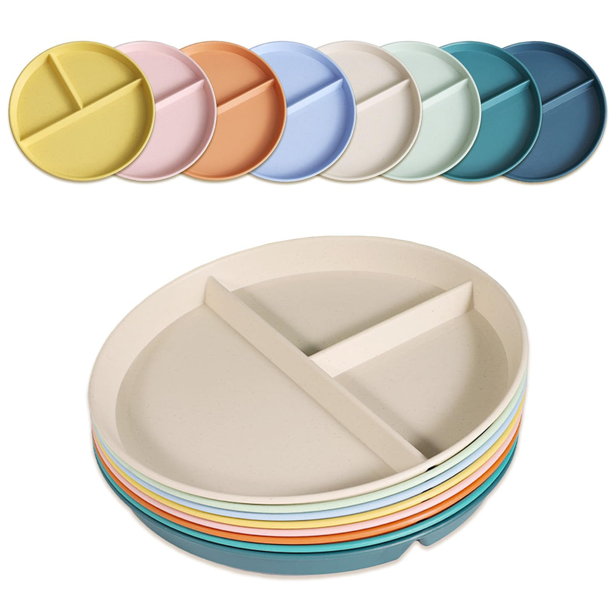 CrazyTerra divided plates 9-inch green: durable, unbreakable dinnerware for family meals.