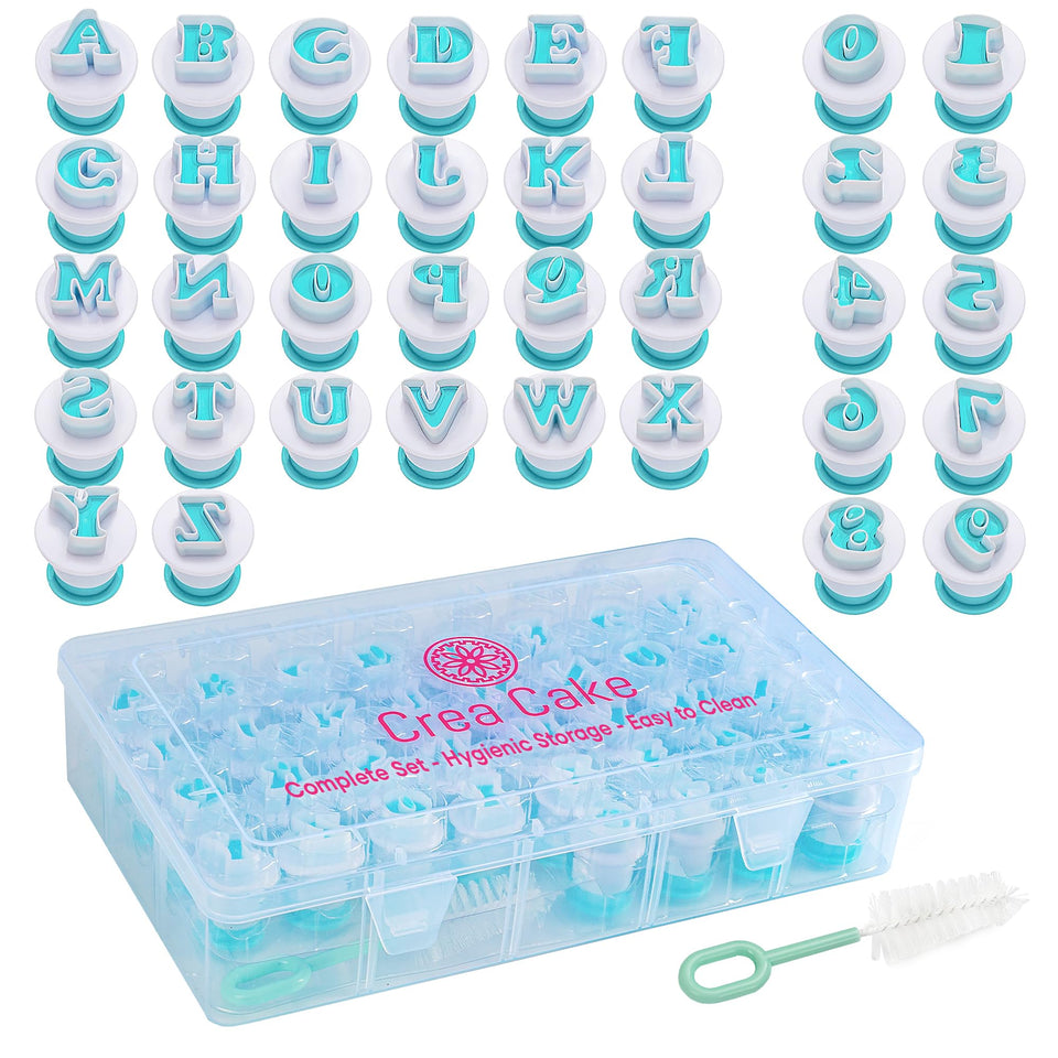 Crea Cake alphabet cutters for fondant, ready to create edible letters on cakes.