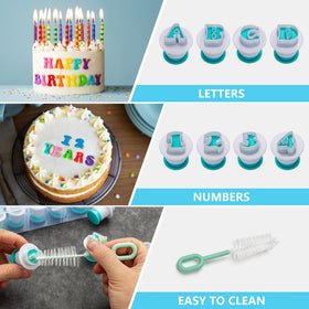 Cleaning brush and storage box keep Crea Cake cutters organized and hygienic.