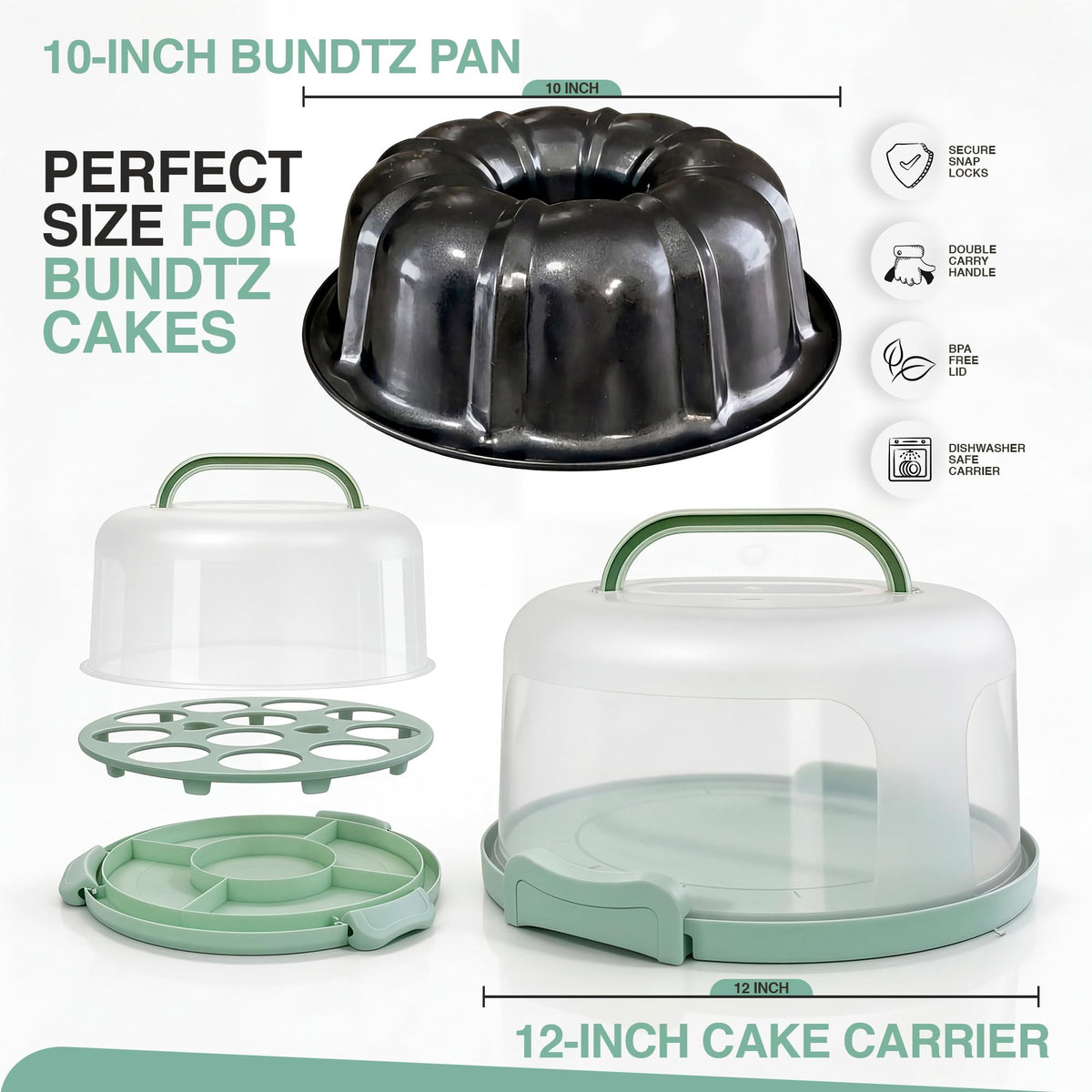 CREACAKE 12-Inch Cake Carrier with lid ensures secure transport.