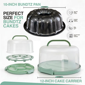 CREACAKE 12-Inch Cake Carrier with lid ensures secure transport.