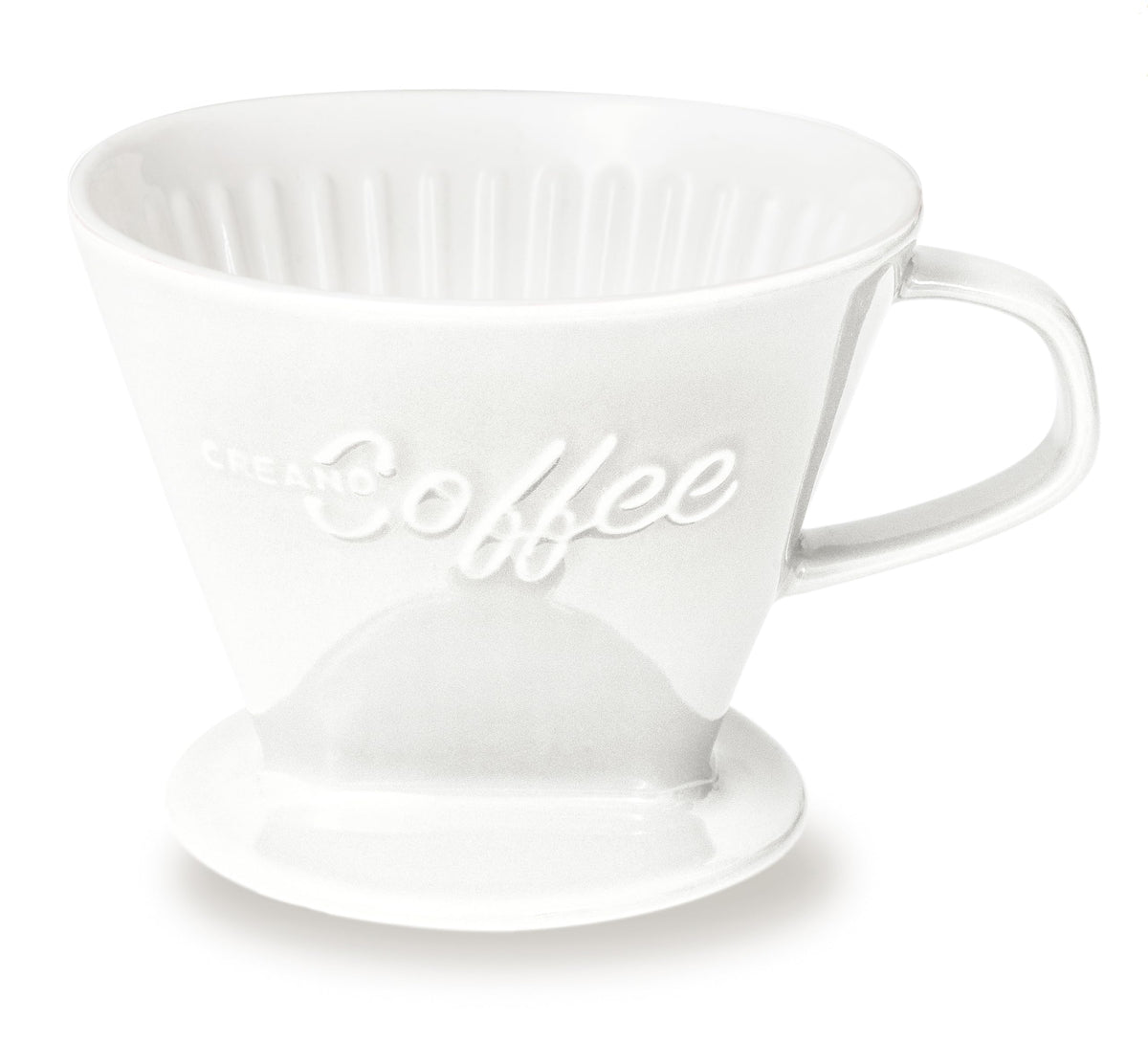 Creano XXL porcelain coffee dripper white showing premium pour-over design for steady brews