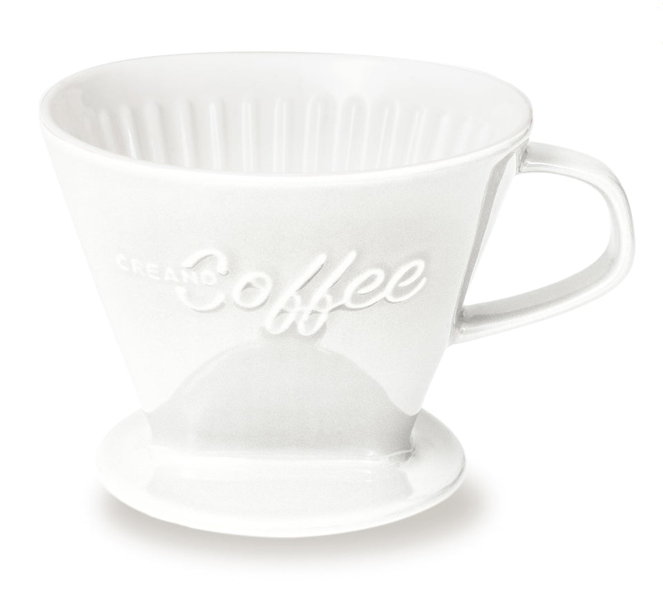 Creano XXL porcelain coffee dripper white showing premium pour-over design for steady brews