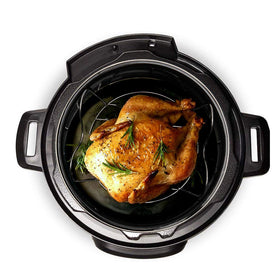 Createy steamer rack fits 6-8 quart pots keeping food above liquid