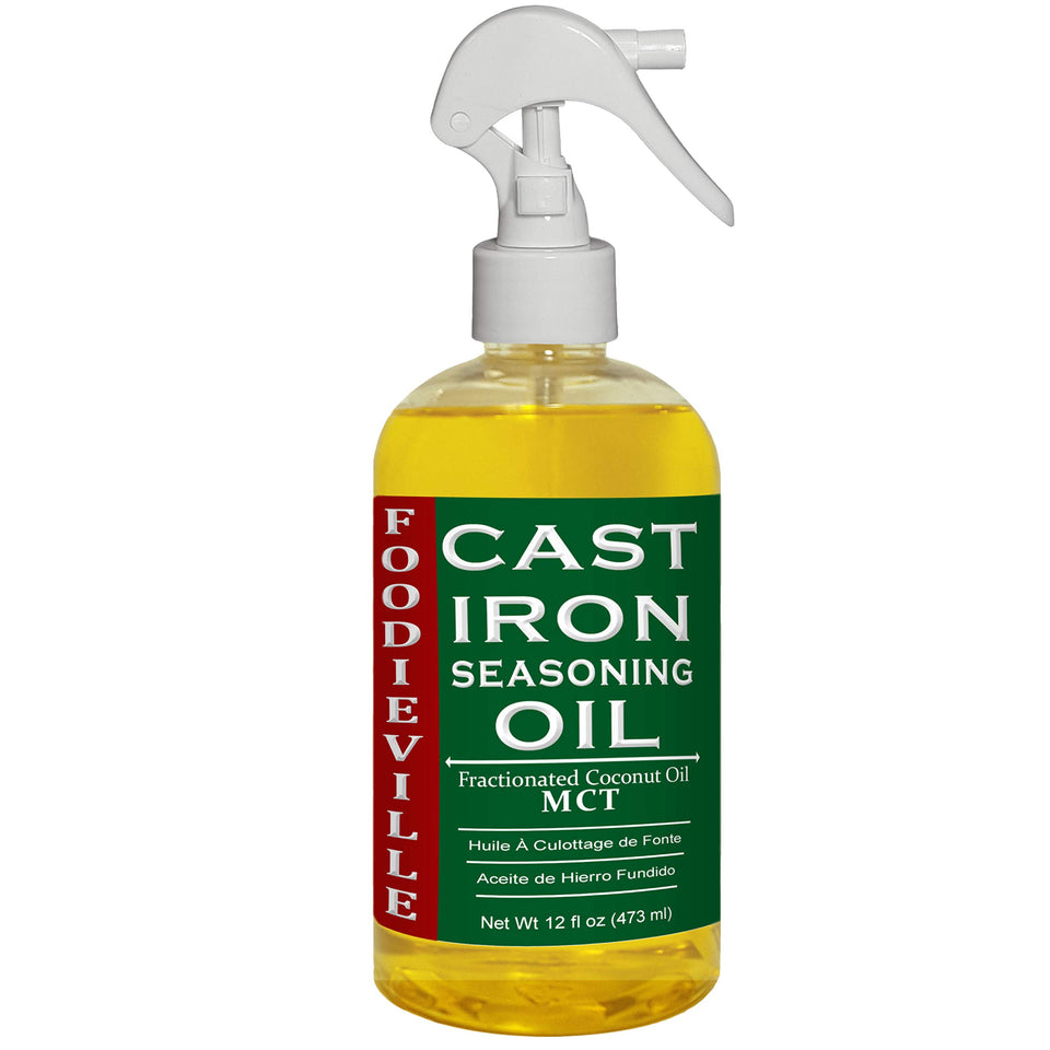 Creation Farm cast iron oil bottle ready to season and protect cookware.