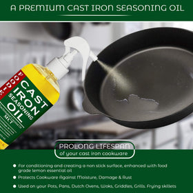 Creation Farm oil provides high smoke point for high-heat cast iron cooking.