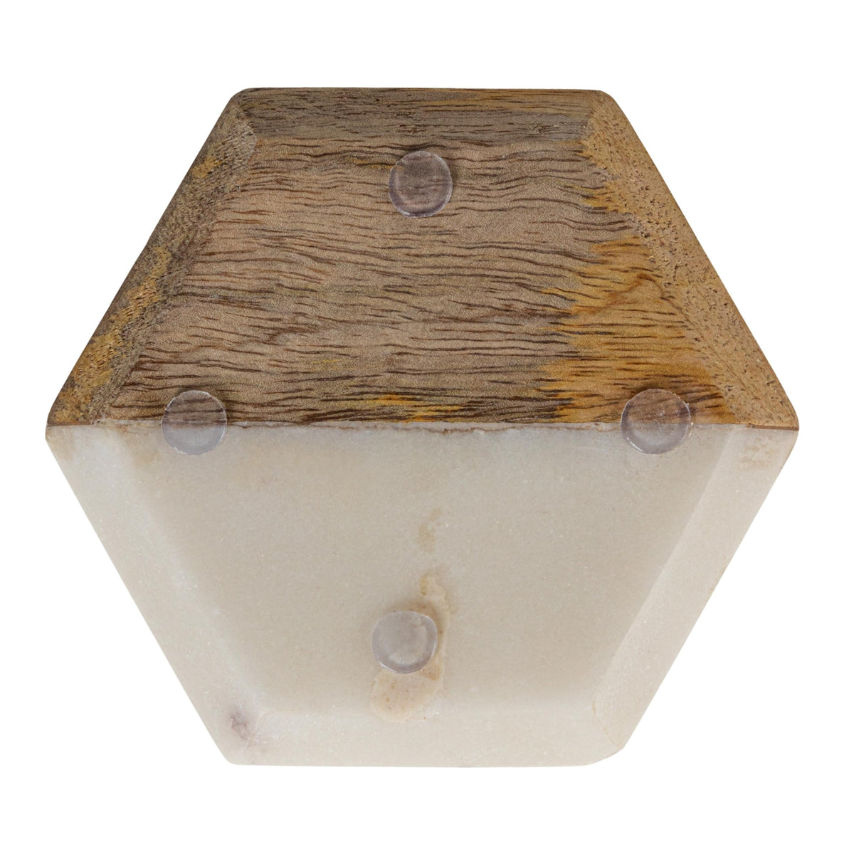 Creative Co-Op contrasting marble and wood coaster protects surfaces during meals.