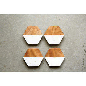 Creative Co-Op marble wood hexagon coaster ideal for entertaining guests.