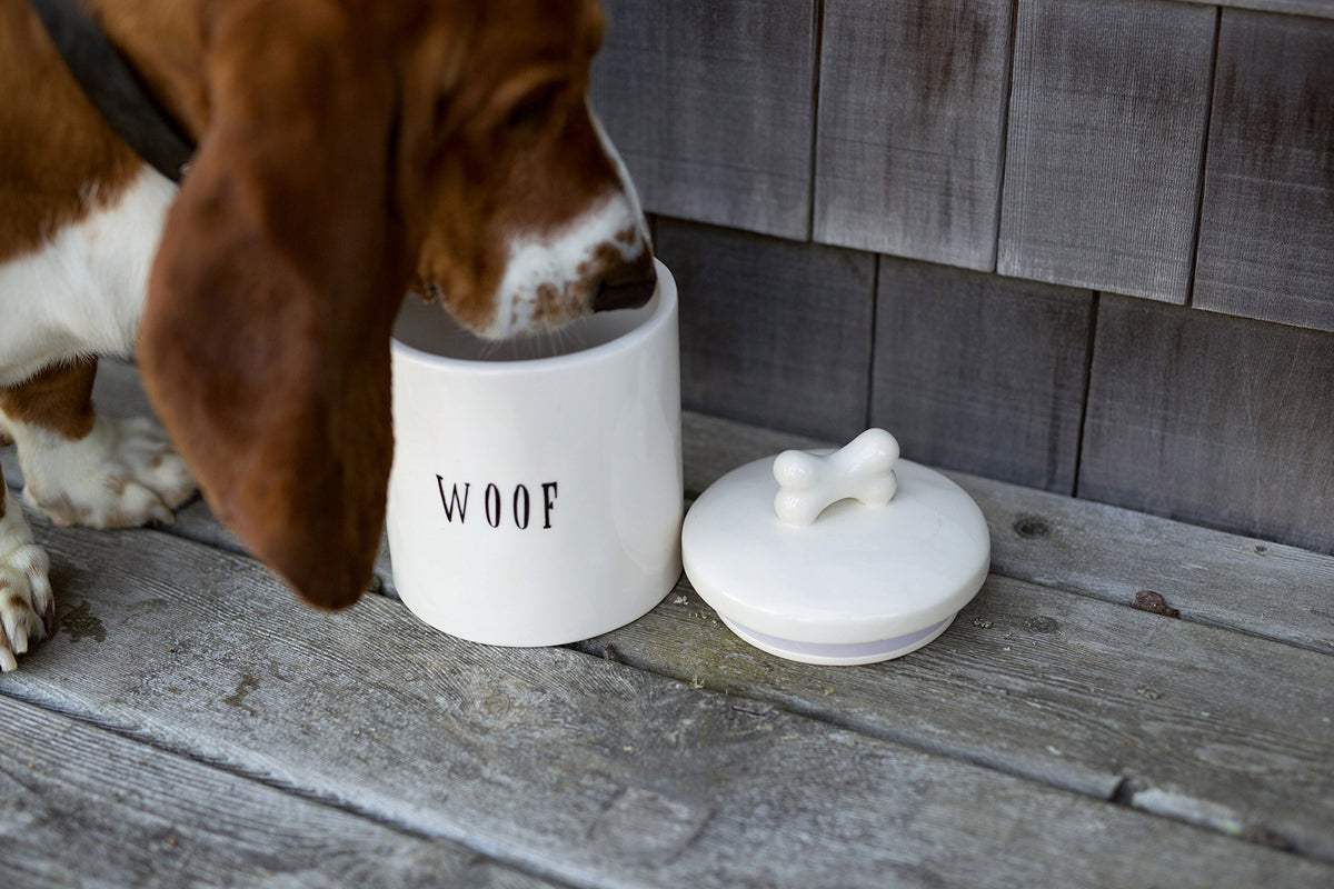 Creative Co-Op dolomite jar front view showcases sturdy storage.