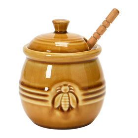 Creative Co-Op honey pot with embossed bee design adds rustic charm to kitchen space