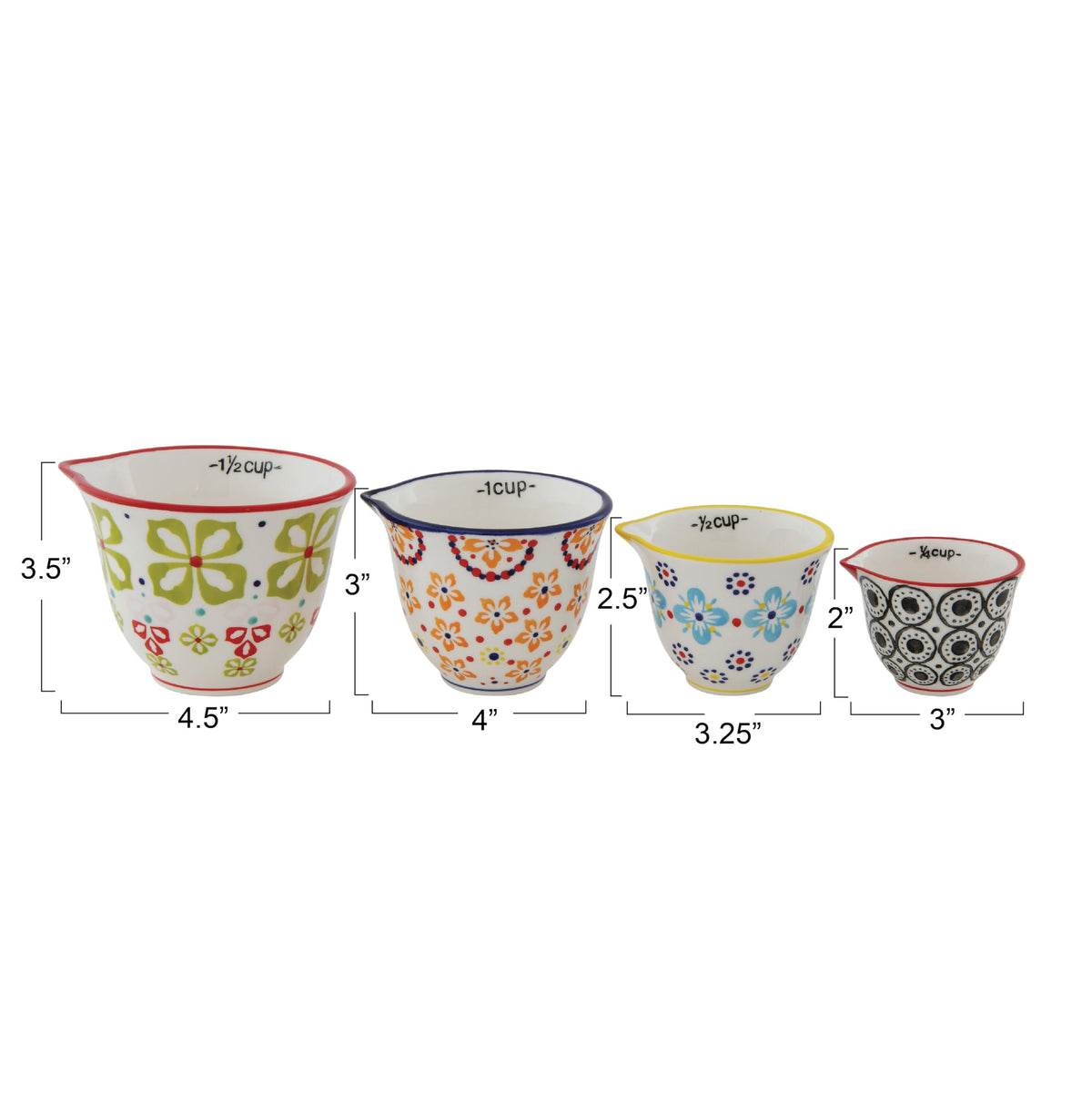 Creative Co-Op measuring cup in 1 cup size with multicolor floral design for everyday cooking.
