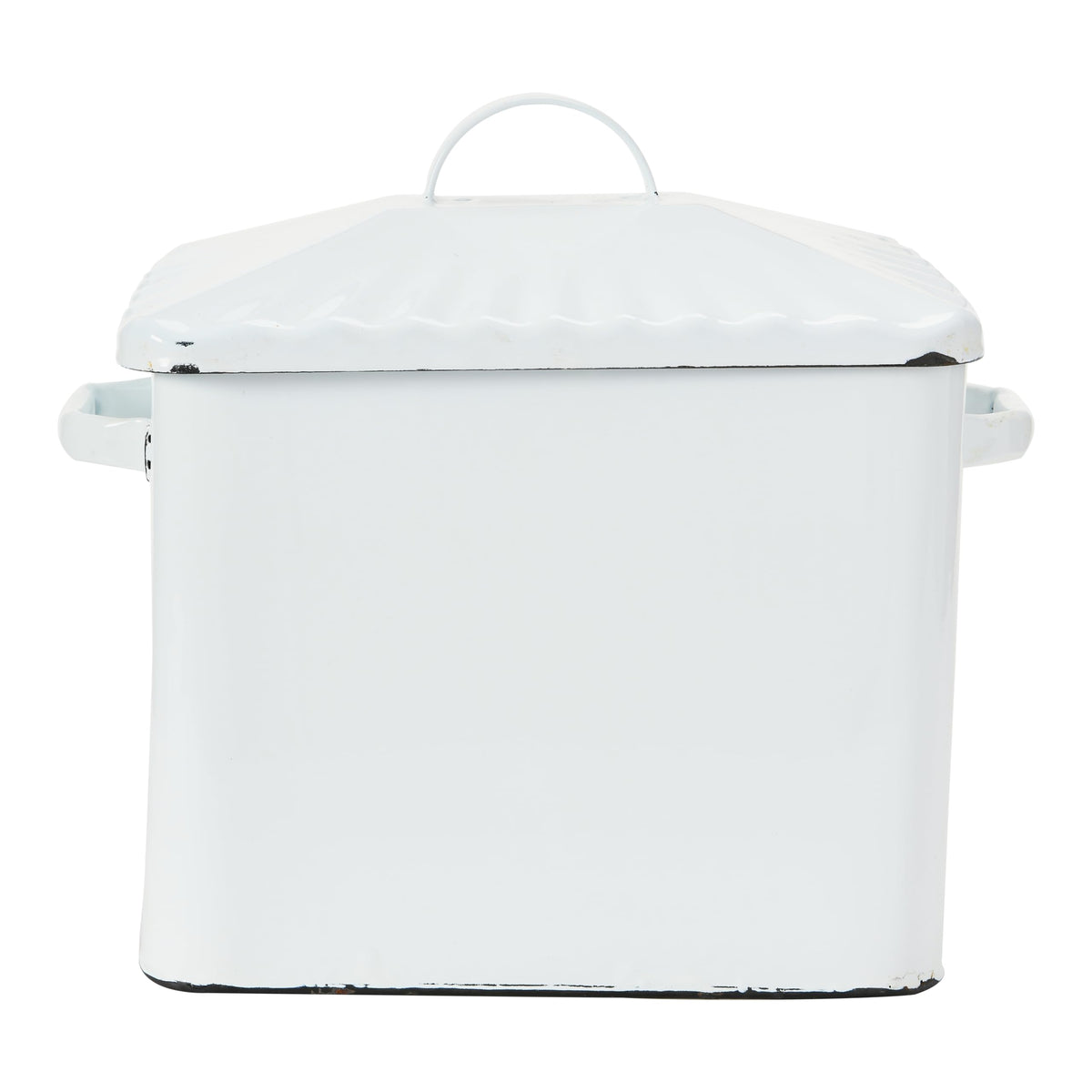 Creative Co-Op food-safe metal enamel bread storage for daily use.