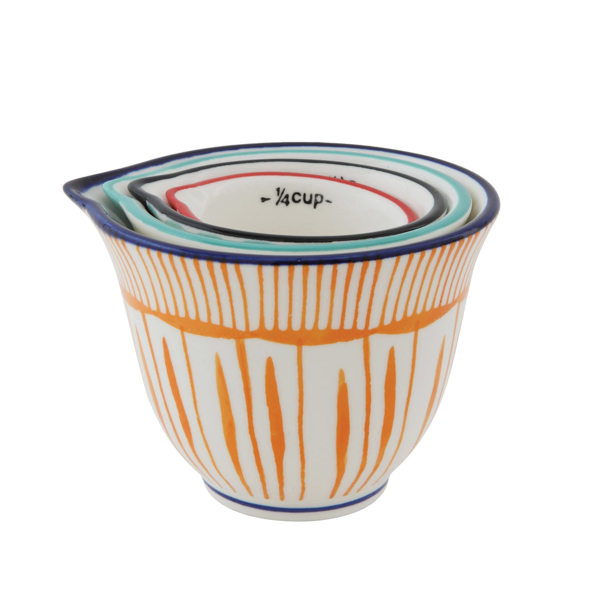 Creative Co-Op stackable stoneware measuring cups designed to save space when stored.