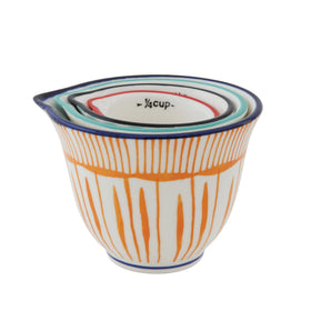 Creative Co-Op stackable stoneware measuring cups designed to save space when stored.