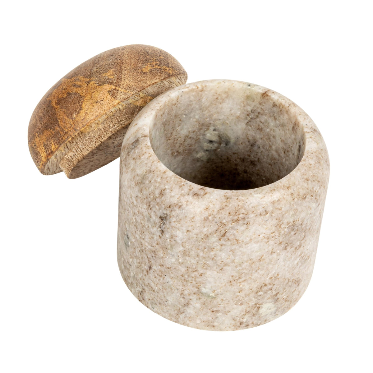 Hand wash only marble and wood canister preserves natural beauty