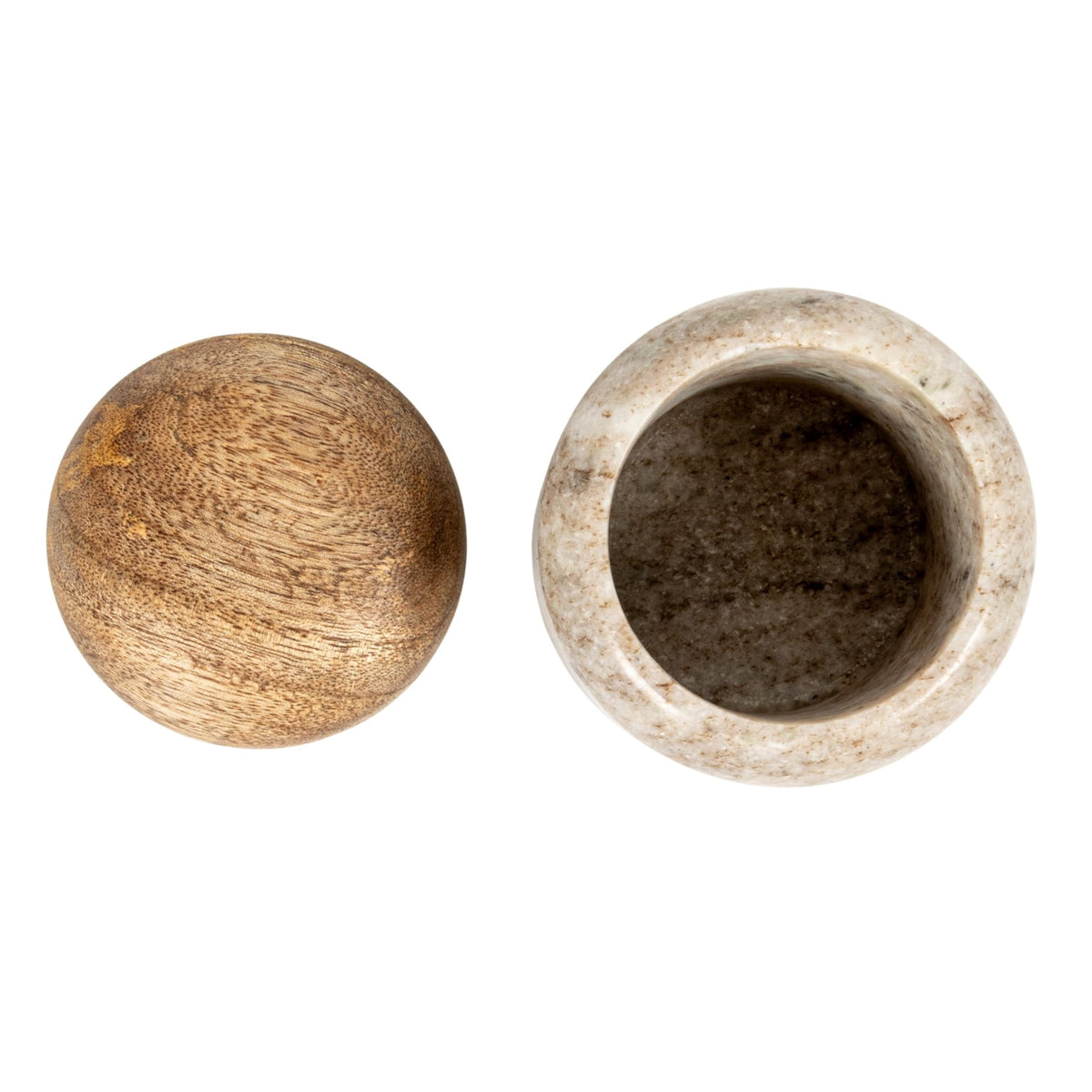 Lidded pinch pot highlighting marble and mango wood craftsmanship