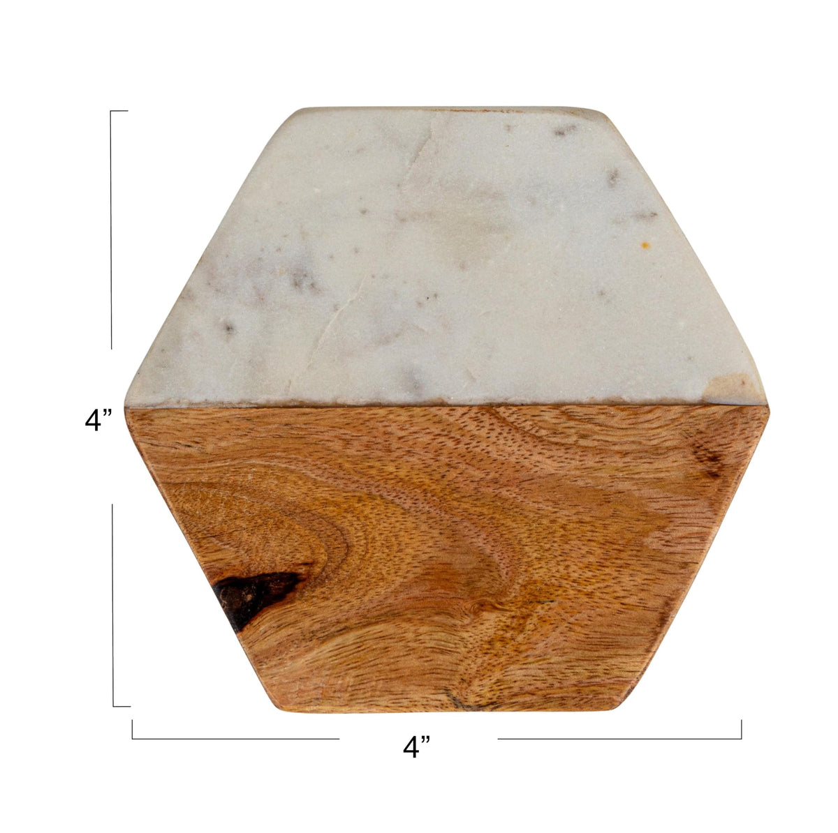 Creative Co-Op marble-mango hexagon coaster set adds stylish contrast to your table setting.