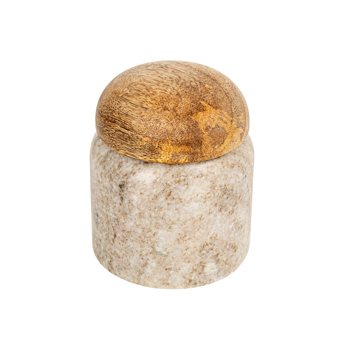 Creative Co-Op marble mango wood pinch pot with lid, ideal for stylish spice storage