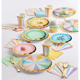 Creative Converting Pastel Celebrations tablecloth shows vibrant colors for photo-worthy tables.