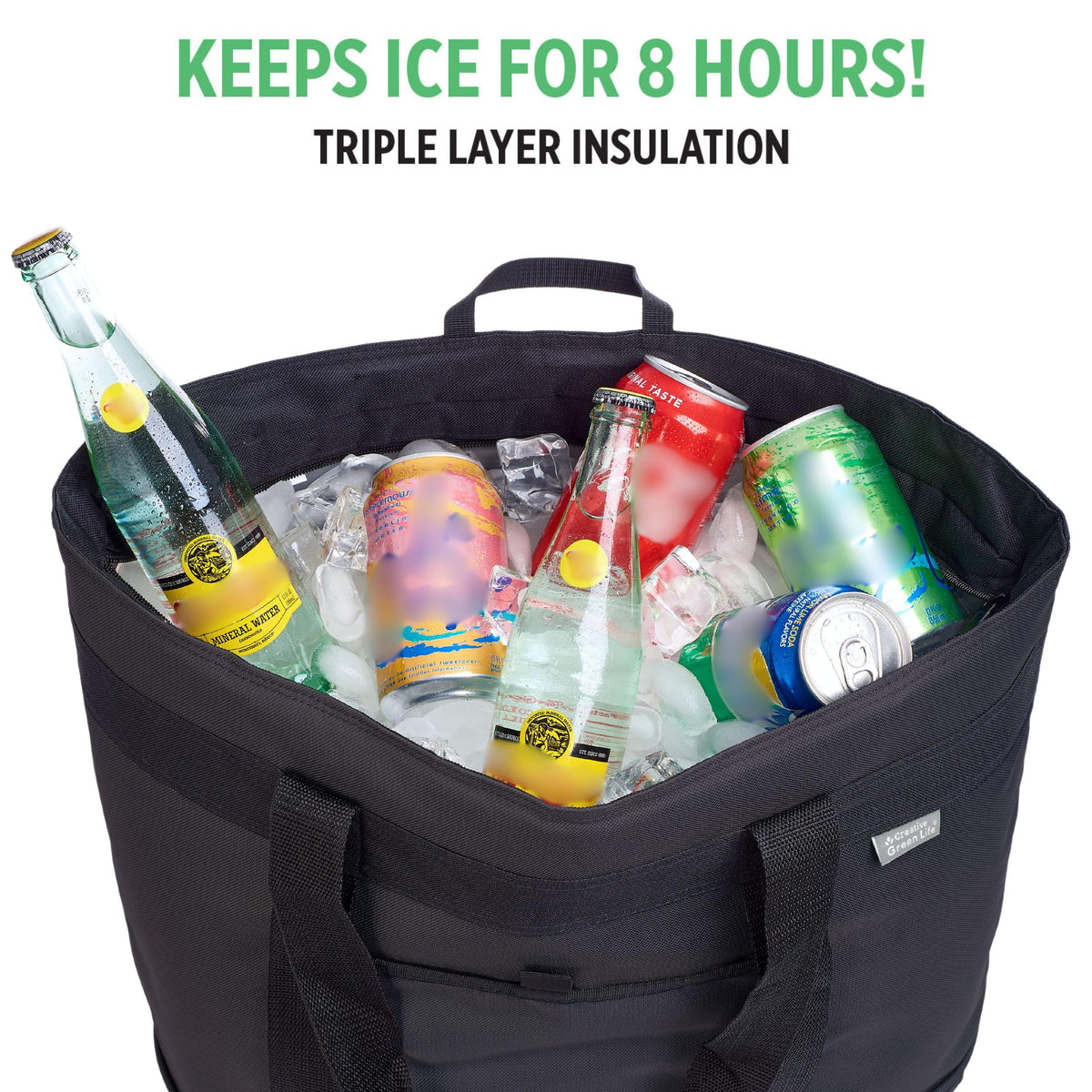 Creative Green Life jumbo cooler bag open lid revealing ample internal space