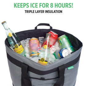 Creative Green Life Jumbo Cooler Bag gray handles, ready for hands-free carrying.