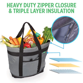 Creative Green Life Jumbo Cooler Bag gray insulated walls and seams.