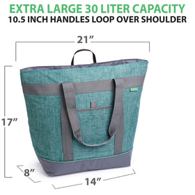 Creative Green Life jumbo insulated cooler bag green open top with ice for grocery trips.