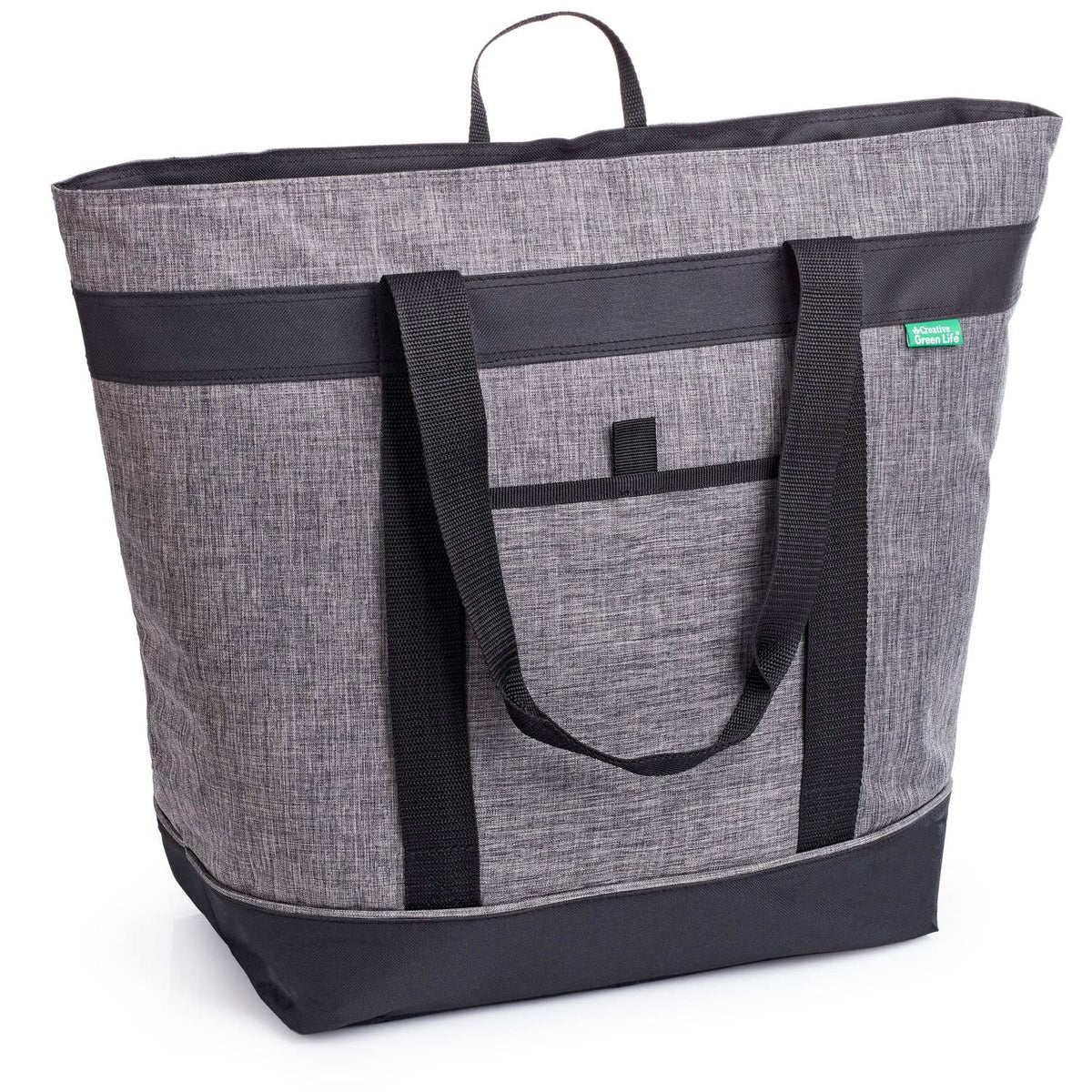 Creative Green Life jumbo insulated cooler bag Charcoal front view shows ample space for groceries.