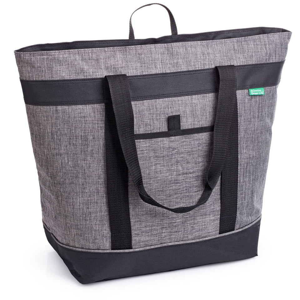 Creative Green Life jumbo insulated cooler bag Charcoal front view shows ample space for groceries.