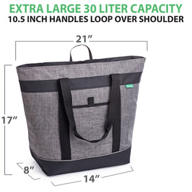 Creative Green Life jumbo insulated cooler bag Charcoal open top illustrates easy access to cold drinks.